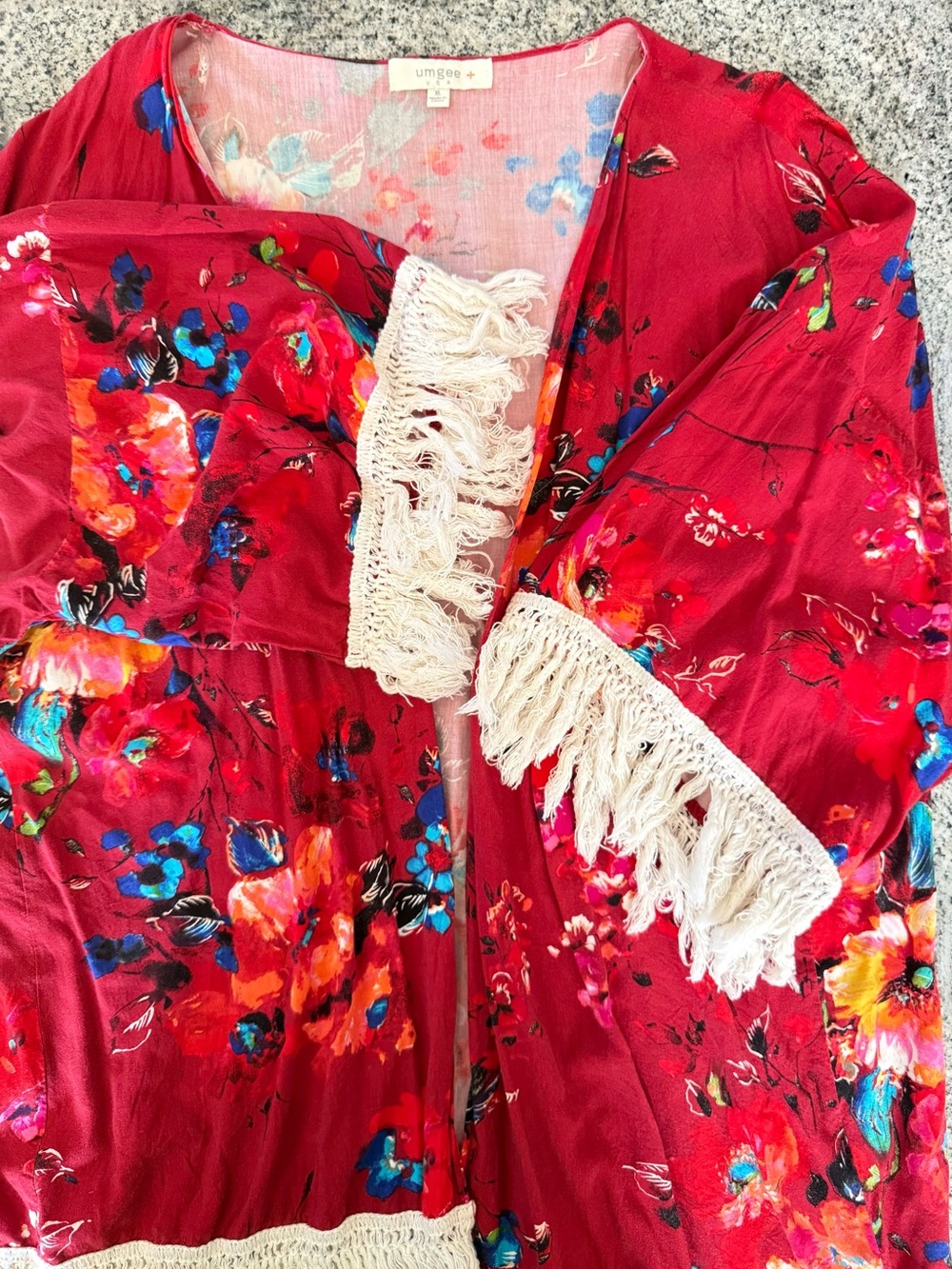 Umgee Red Floral Fringe Kimono